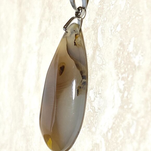 Natural Earthy Montana Moss Agate Pendant, Large Water-drop Genuine Gemstone - Picture 2 of 13